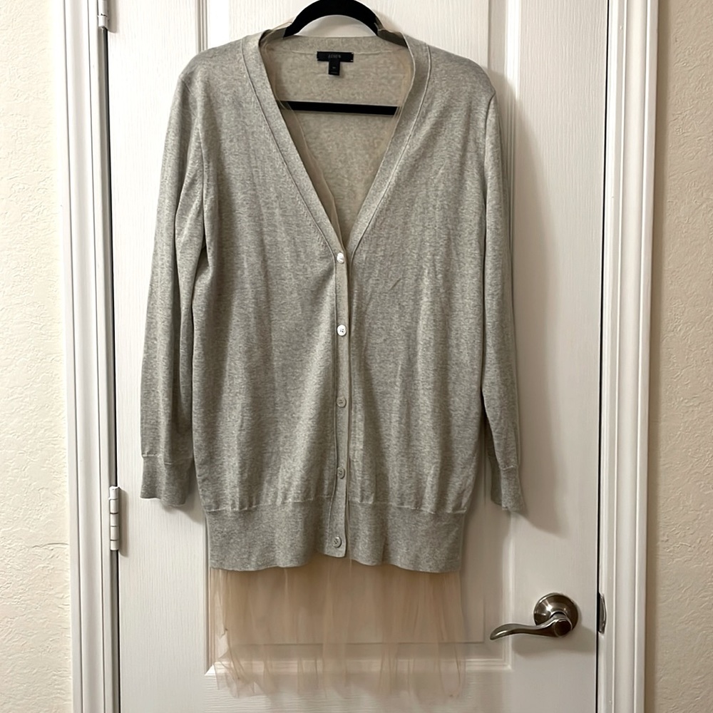 J. Crew gray wool balletcore cardigan with gauze skirt size M